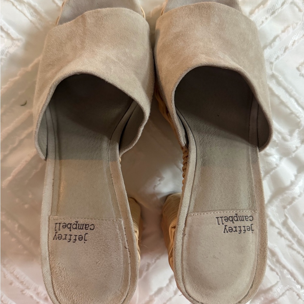 Jeffrey Campbell Neutral Beige Suede Slide Mules